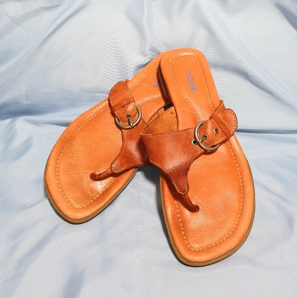 Nicole TRYST Leather Orange Thong Sandal
